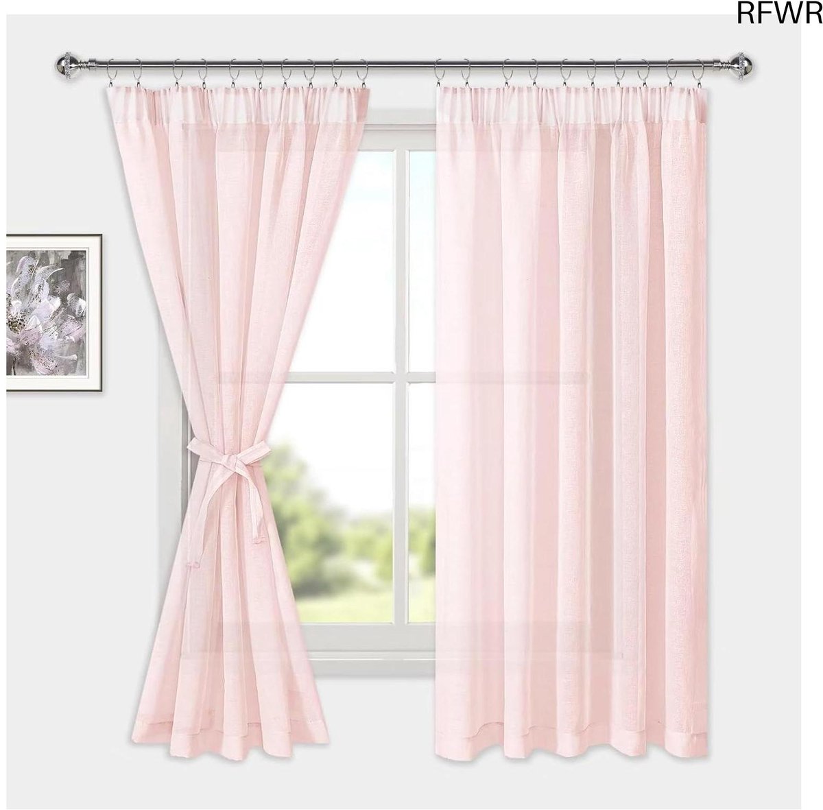 RFWR® Halftransparante Voile Gordijnen met Plooiband - Set van 2 in Blush Roze, 160 x 140 cm - Geschikt voor Woonkamer en Slaapkamer