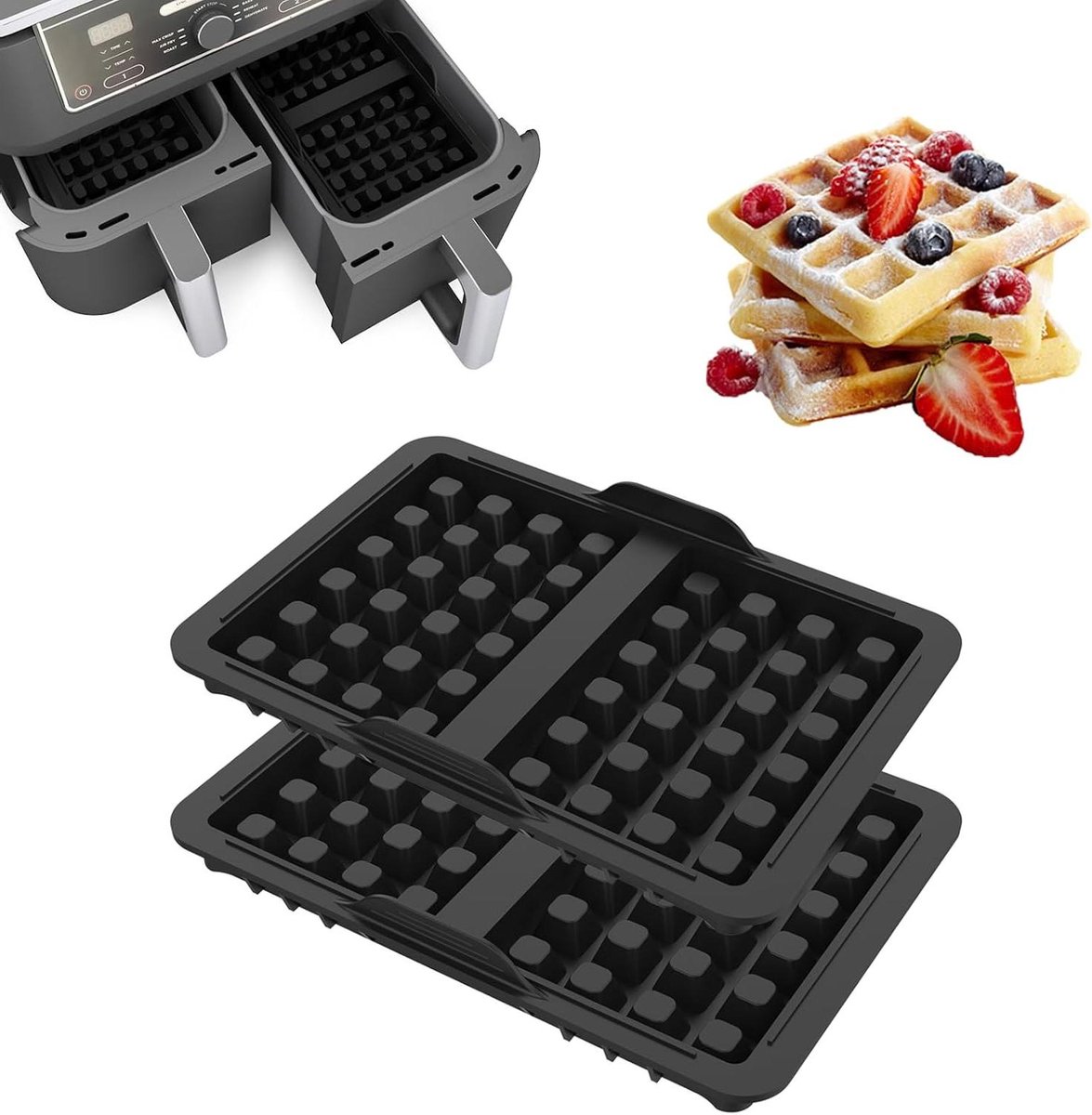 Allecto Plus Belgische wafelvorm siliconen accessoires Airfryer Ninja AF400EU AF451EU SL400EU. Set van 2 inklapbare herbruikbare liners
