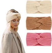 Allecto Plus - Set van 3 wol haarbanden - Tulband stijl - Winteraccessoires voor dames en meisjes