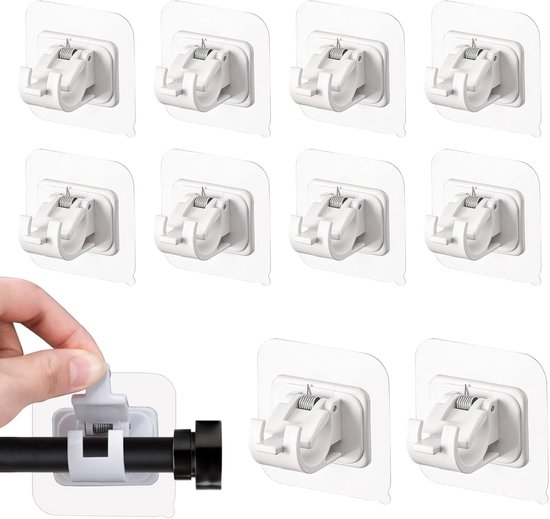 gaoduanluoluo 12 stuks gordijnstanghouders, transparante gordijnhaken, zelfklevend, gordijnroede zonder boren, kleefhaken, gordijnroede, haken voor keuken en badkamer (transparant