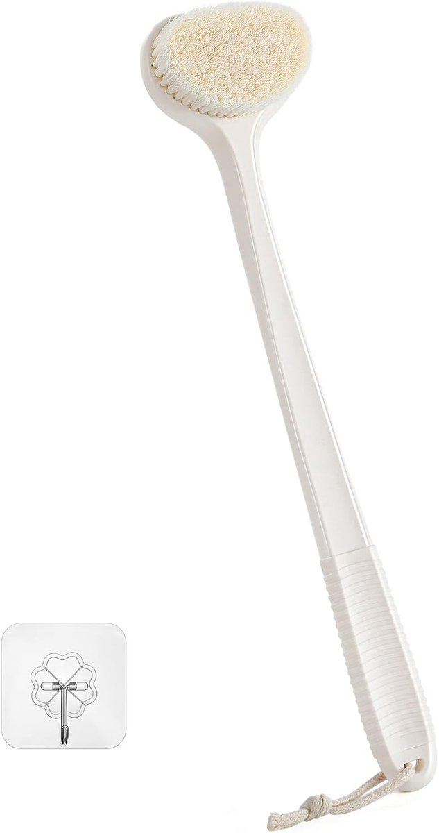 Image of Achterrugborstel voor Douche - Exfolieer en Verzorg - 1 stuk - Crèmewit - 43 cm