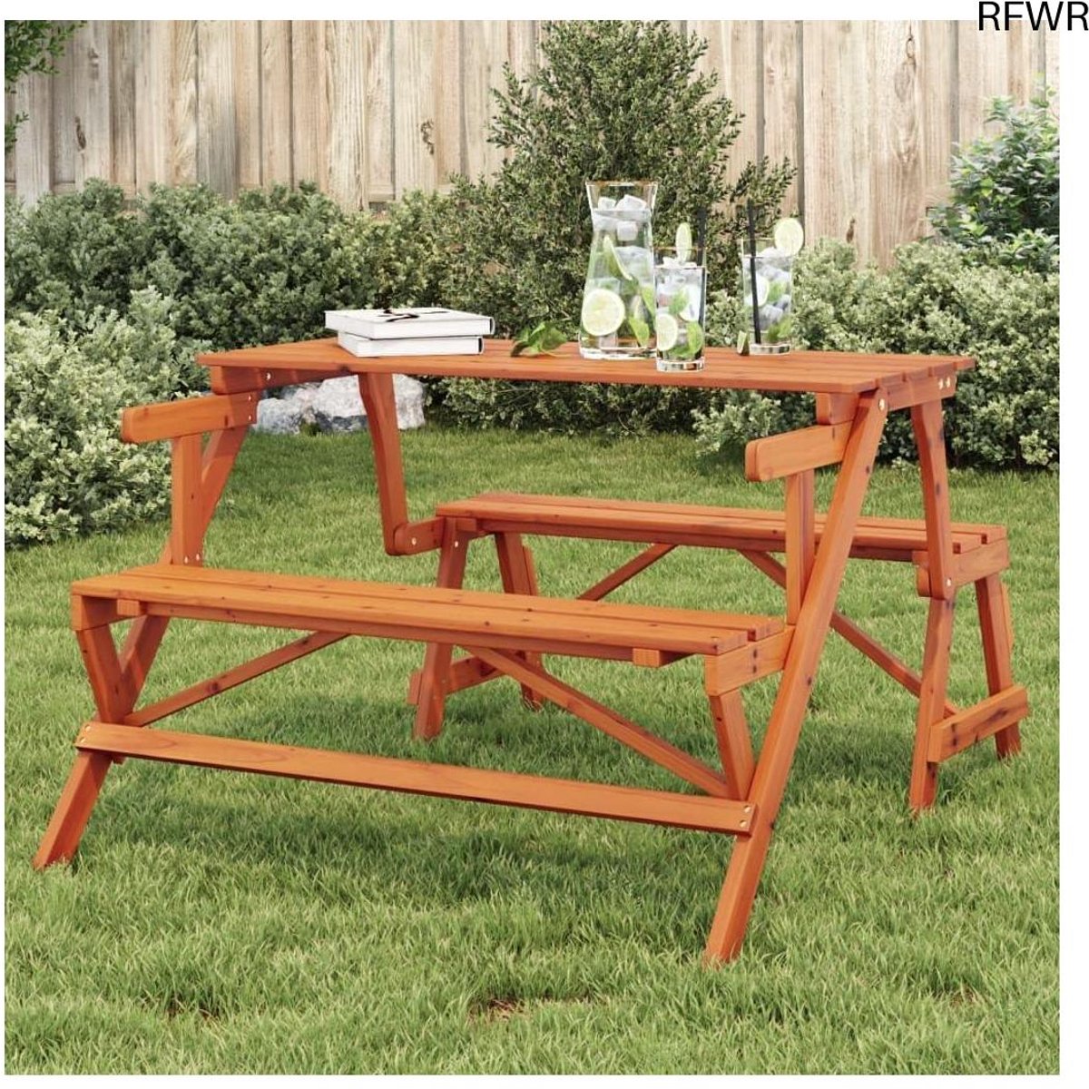RFWR Picknicktafel met banken 2-in-1 – Duurzaam sparrenhout voor buiten Bruin