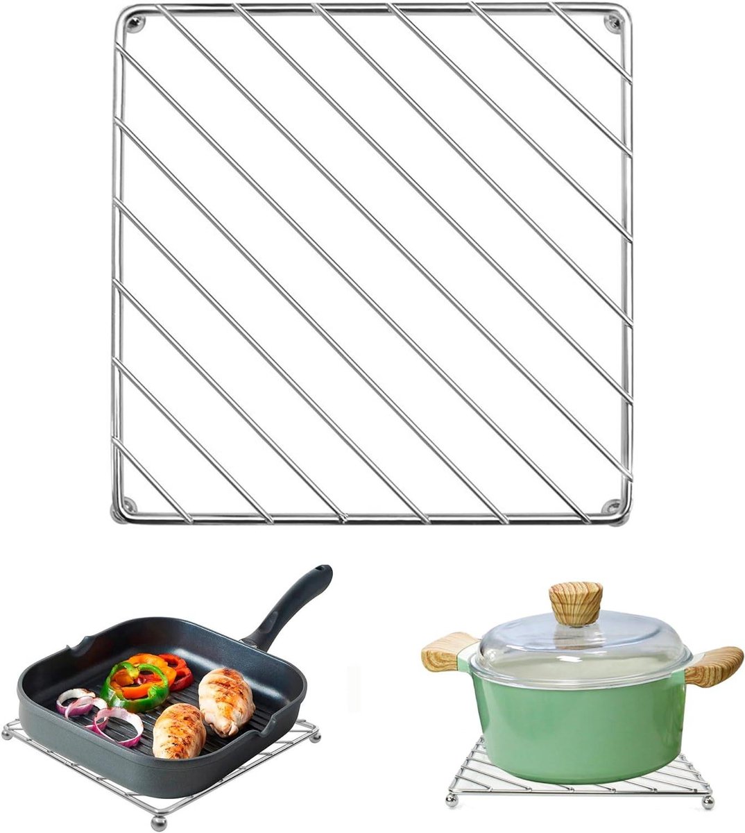 Panonderzetter hittebestendig metalen: potten en pannen bescherming, 185 x 185 cm zilver kleurige ovenschaal mat.