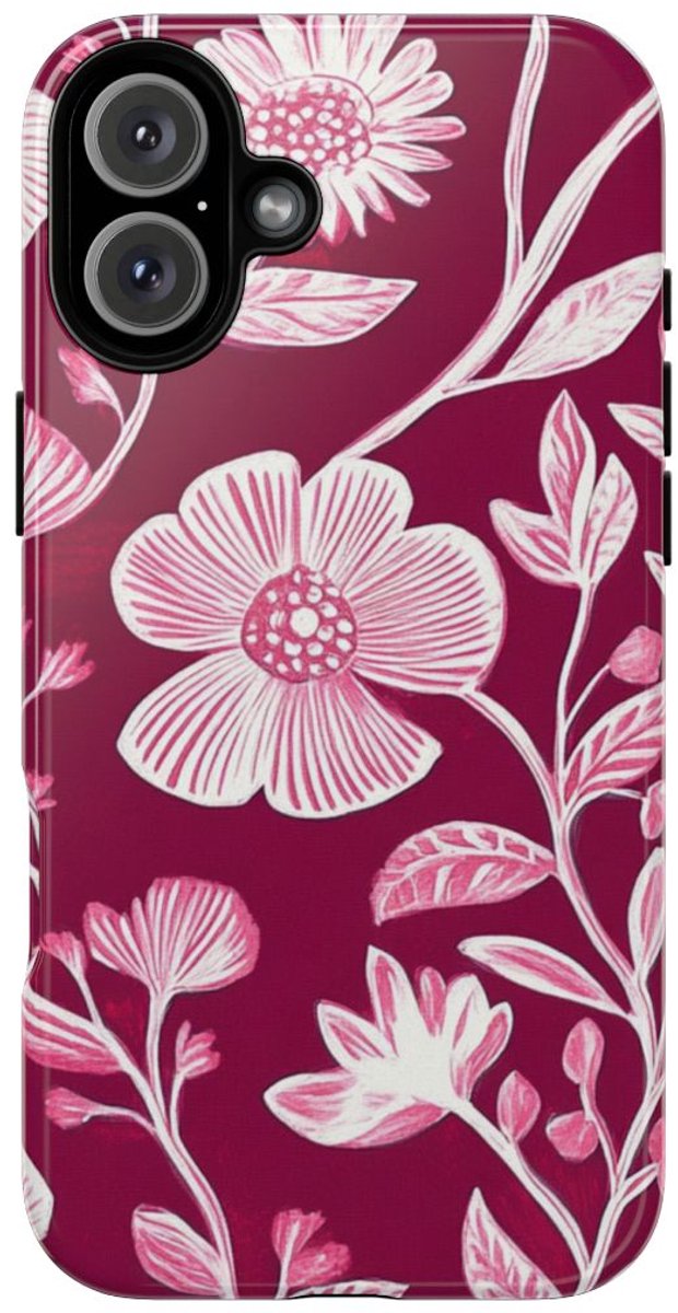 Roze en Witte Bloemenprint – Telefoonhoesje Geschikt voor iPhone 16 Plus