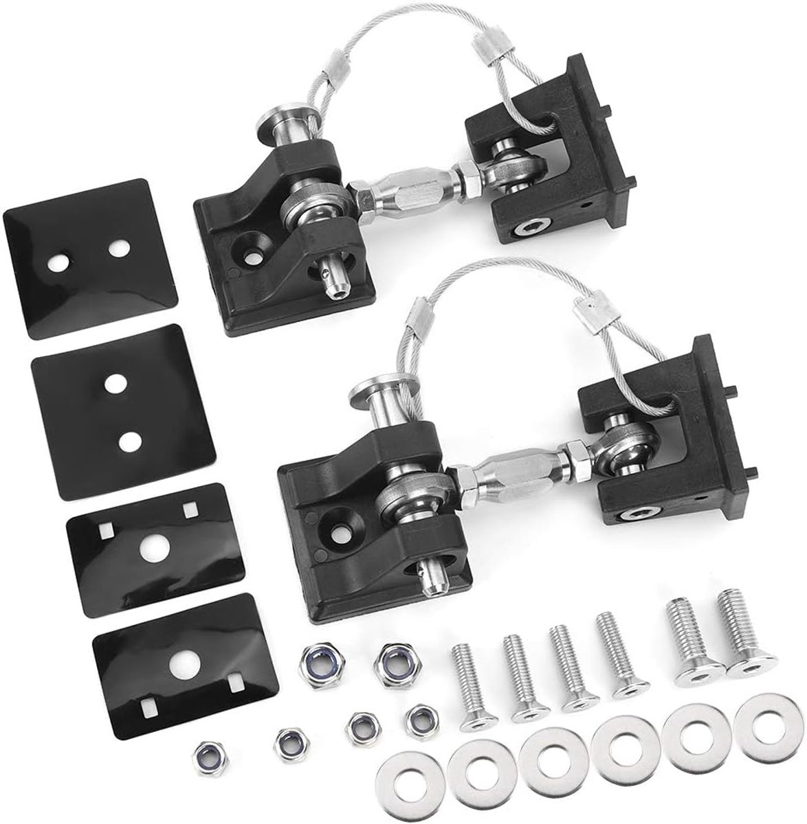 1 Pair Bonnet Lock, Bonnet Buckle, Black Metal Bonnet Lock with Gasket and Accessory Suitable for Jeep JK & Unlimited