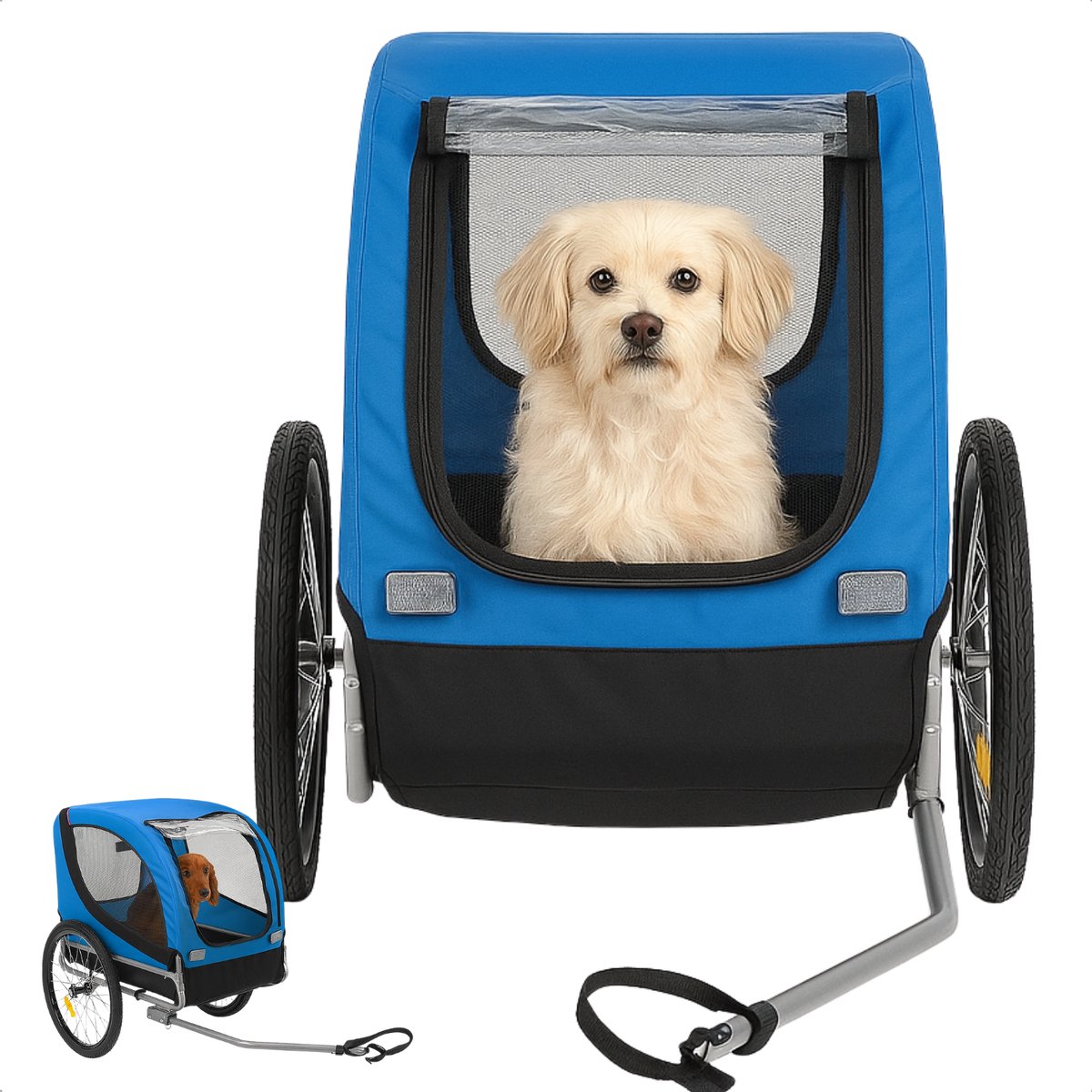 Cheqo® Hondenfietskar Opvouwbaar – Fietskar voor Honden tot 40 Kilo – Inklapbare Fietskar met Regenhoes & Gaasvensters – Stalen Frame – Snelkoppeling – Reflectoren – Comfortabele Hondenkar voor Bos & Strand