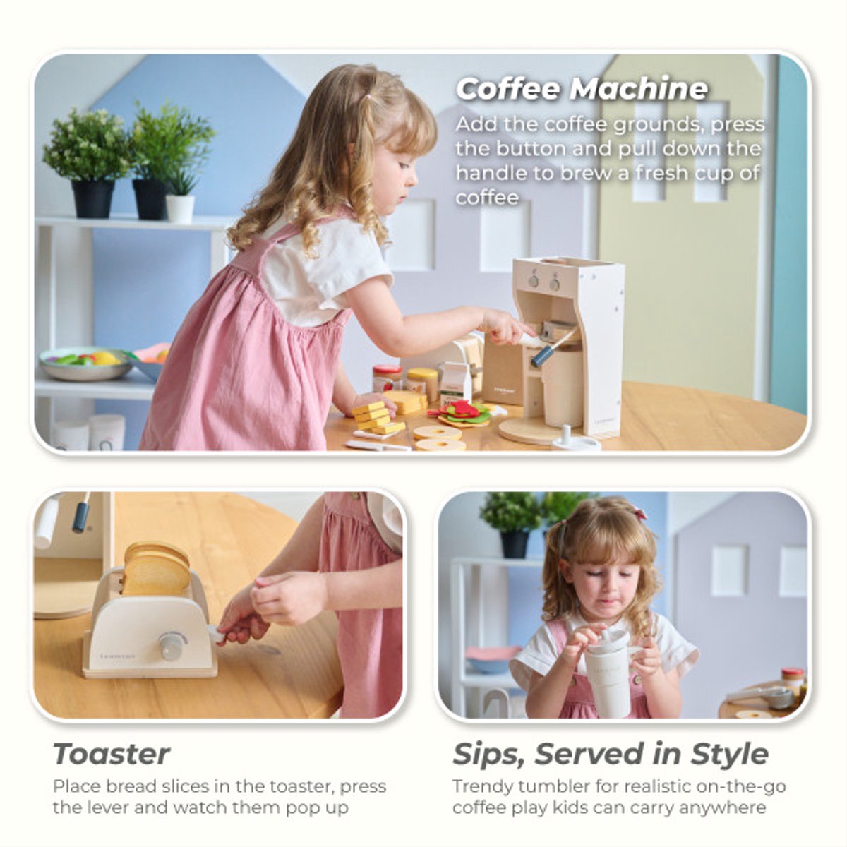 Teamson Kids Houten Speelkeuken Ontbijt Accessoires - Rollenspel Speelgoed - Wit — afbeelding 11