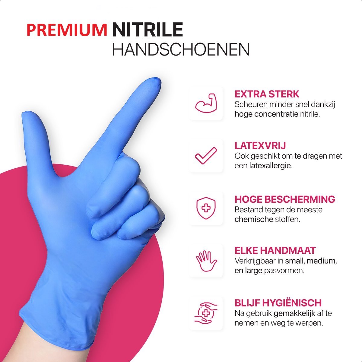 100x Premium Nitril Wegwerp Handschoenen Blauw Maat L - Extra Sterk - Poedervrij - Latex Free - Large - Biozek