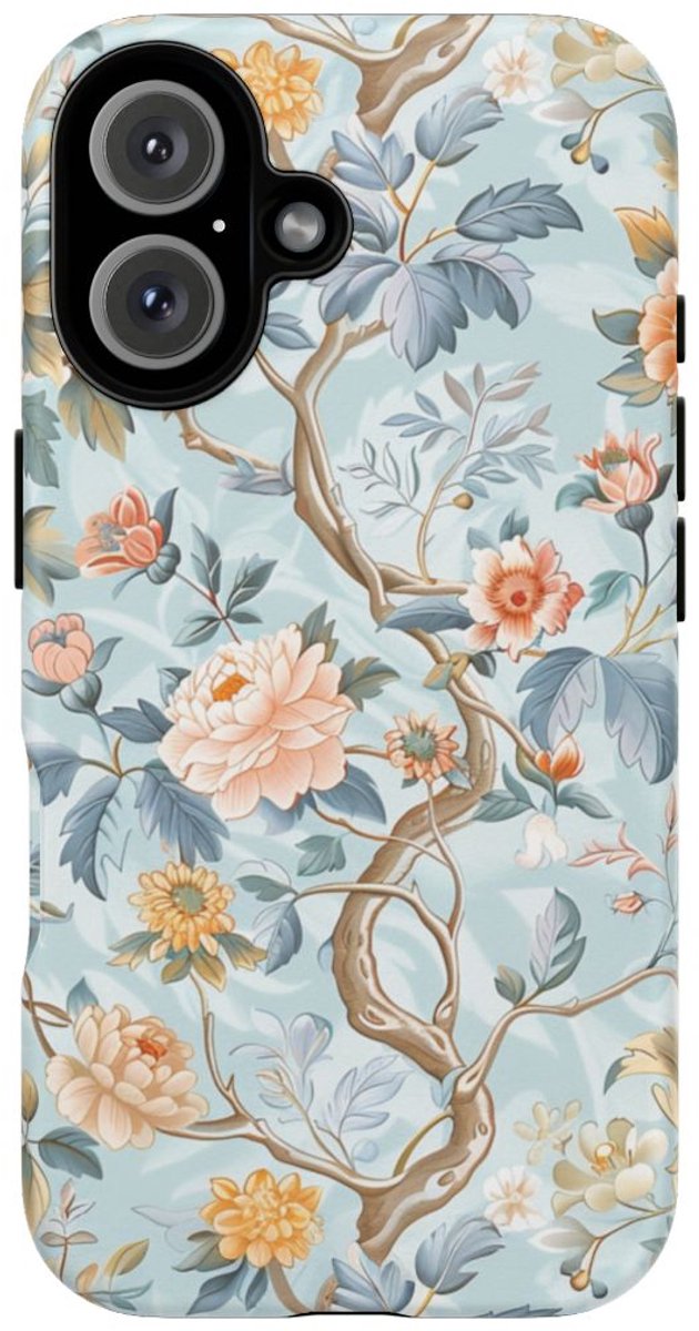 Pastel Chinoiserie Bloemenpatroon – Telefoonhoesje Geschikt voor iPhone 16