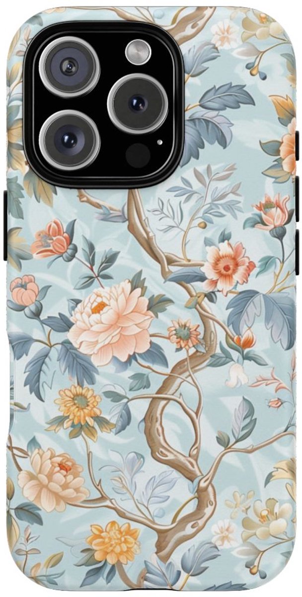 Pastel Chinoiserie Bloemenpatroon – Telefoonhoesje Geschikt voor iPhone 16 Pro
