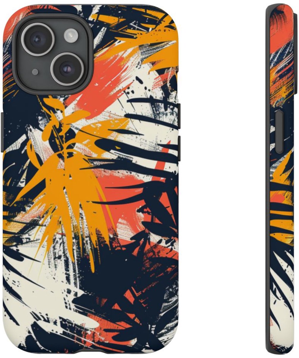 Abstracte Tropische Penseelstreken – Telefoonhoesje Geschikt voor iPhone 15