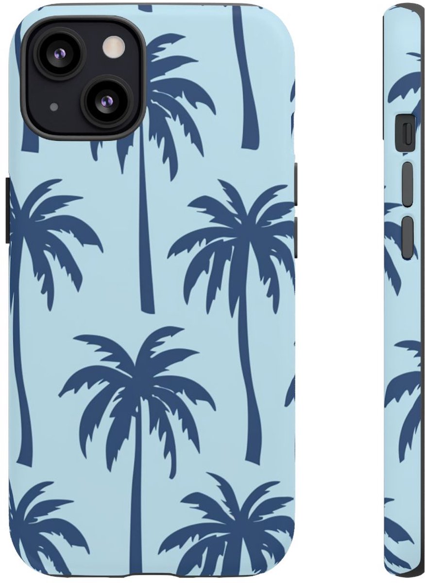 Blauw Palmbomenpatroon – Telefoonhoesje Geschikt voor iPhone 13