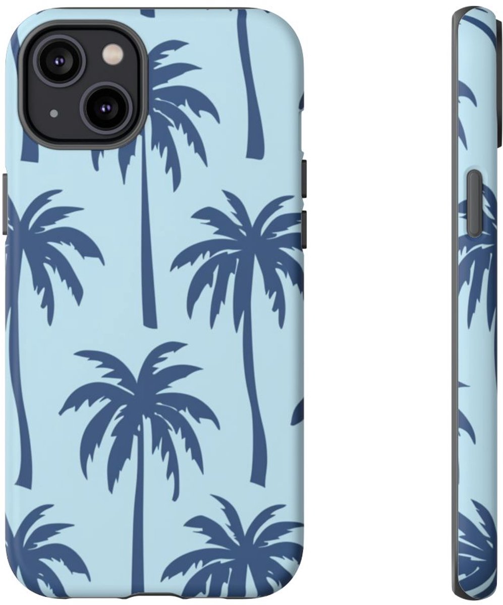 Blauw Palmbomenpatroon – Telefoonhoesje Geschikt voor iPhone 14 Plus