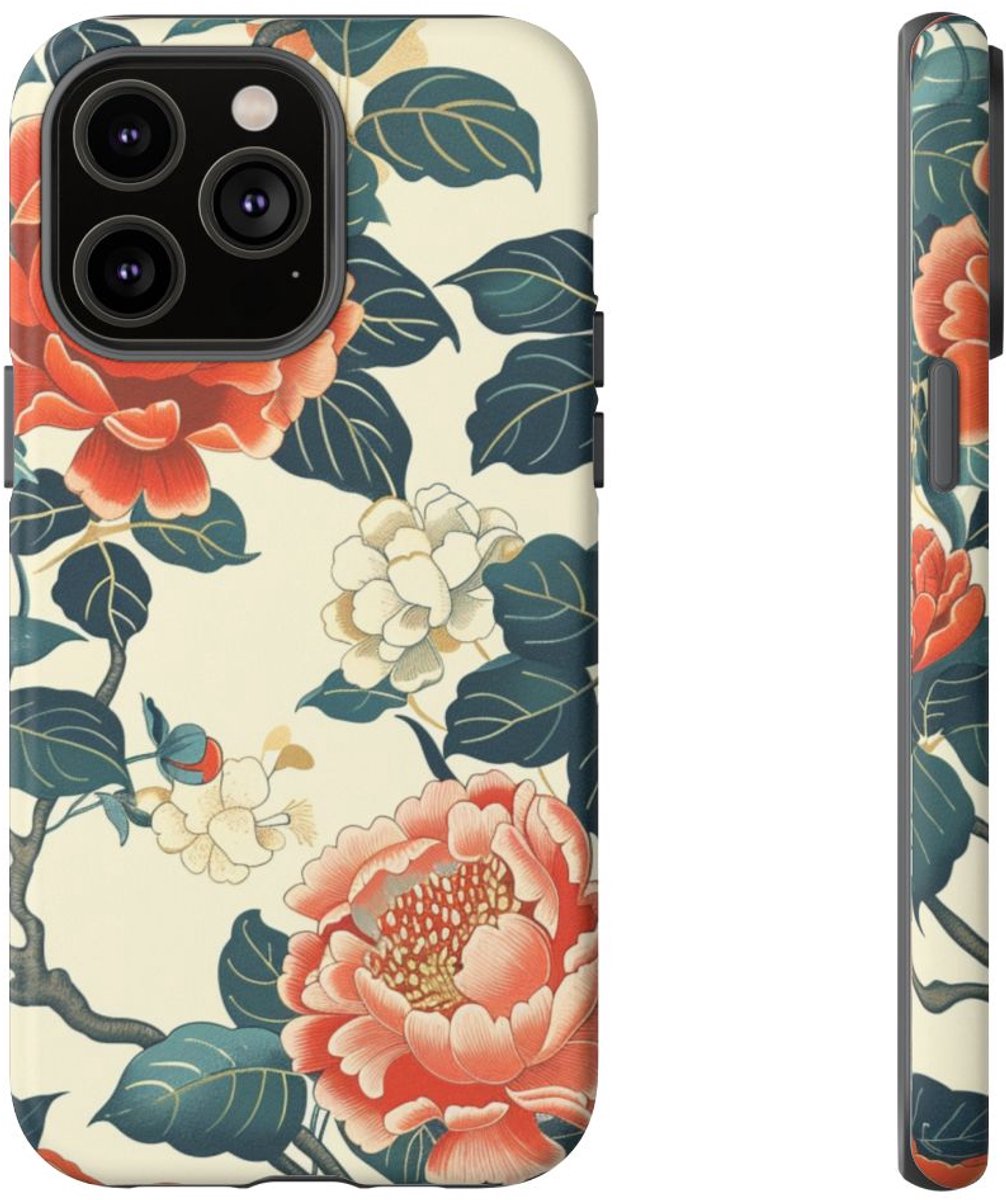 Vintage Pioenrozenpatroon – Telefoonhoesje Geschikt voor iPhone 14 Pro Max