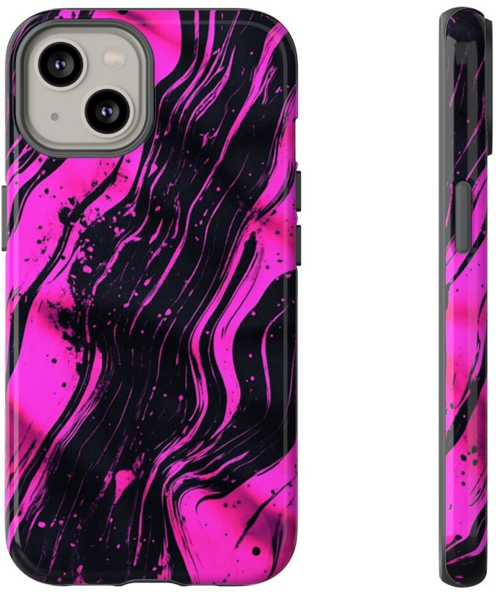 Neonroze en Zwart Abstract Patroon – Telefoonhoesje Geschikt voor iPhone 14