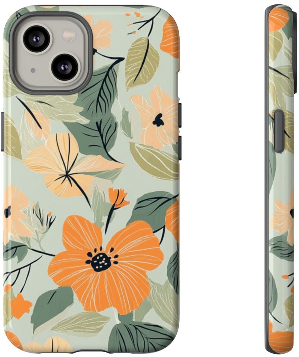 Oranje en Perzik Bloemenpatroon – Telefoonhoesje Geschikt voor iPhone 14