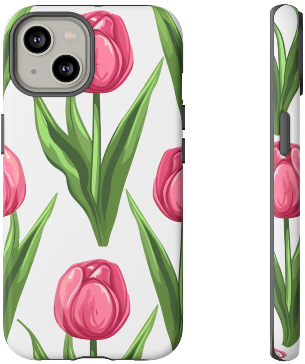 Roze Tulp Bloemenpatroon – Telefoonhoesje Geschikt voor iPhone 14