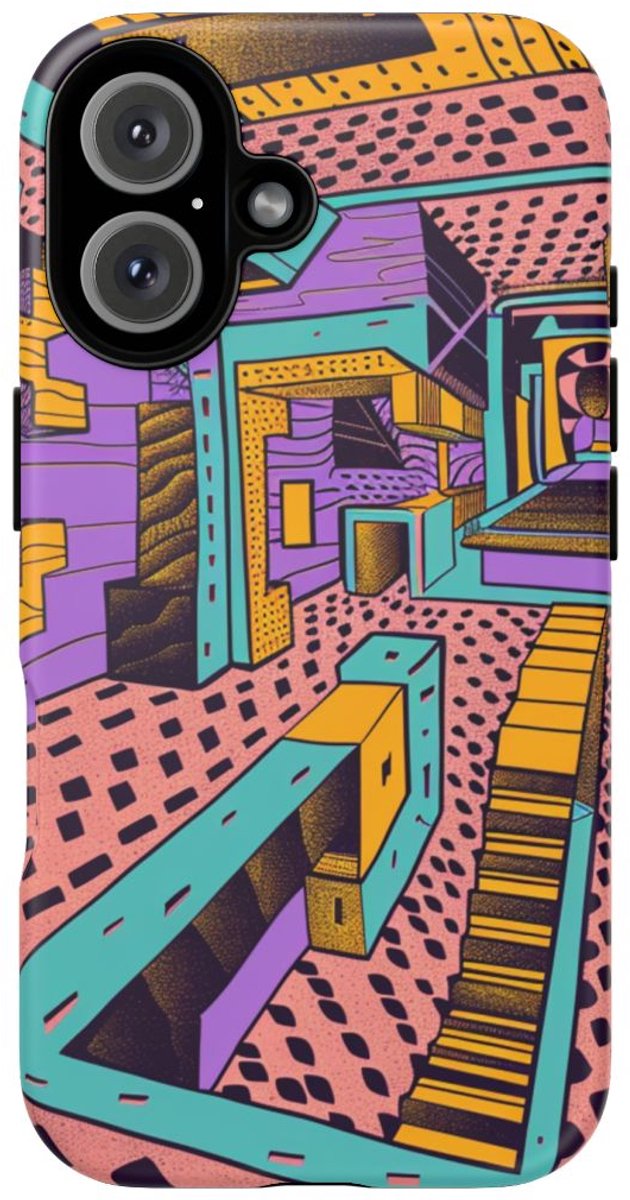 Geometrisch Abstract Patroon met Dieptewerking – Telefoonhoesje Geschikt voor iPhone 16