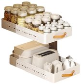 TammaT - uitbreidbaar - Lade organizer - Telescopische lade - verstelbaar lade Mand - Keukenkastorganizer met handgreep - Uittrekbare laden - Opbergplanken voor keukenkasten - Uitschuifbare kastorganisator - Keuken organizer - 25x43x7cm - Wit