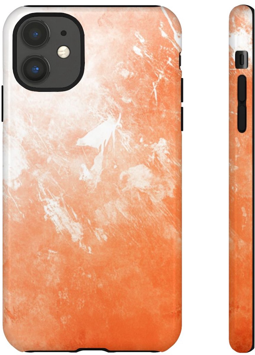 Oranje Schilderachtige Textuur – Glanzend Stevig Telefoonhoesje Geschikt voor iPhone 11