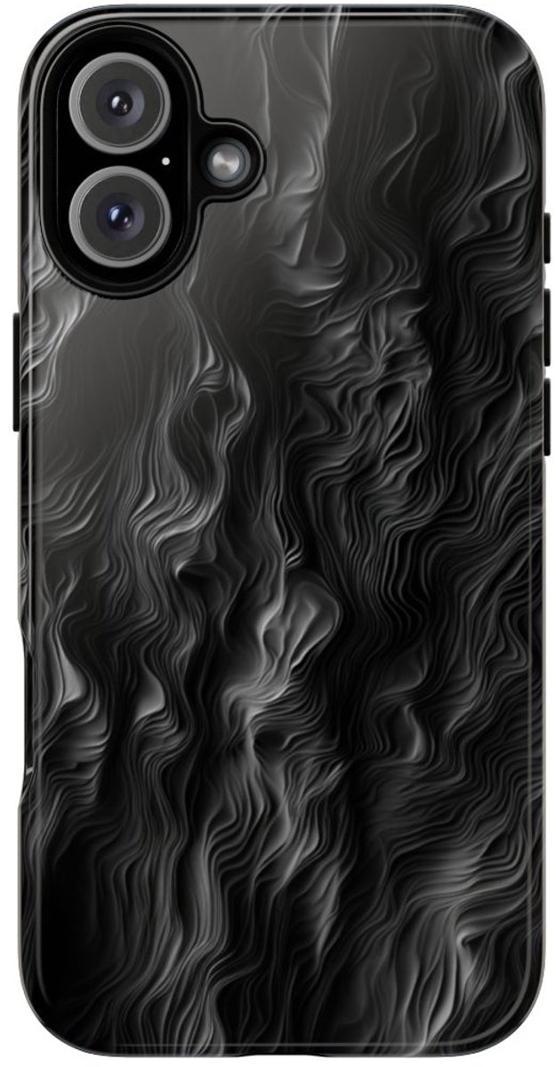 Abstracte Zwarte en Grijze Golvende Lijnen – Telefoonhoesje Geschikt voor iPhone 16 Plus