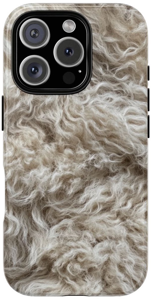 Natuurlijke Krullende Schapenvachtstructuur – Telefoonhoesje Geschikt voor iPhone 16 Pro