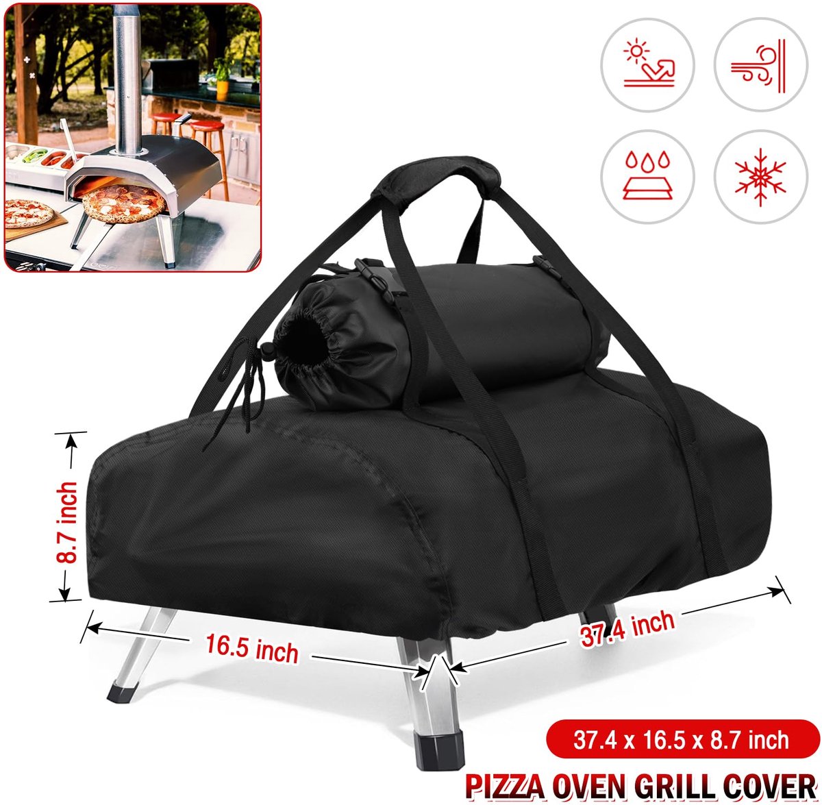Pizzaoven Draagtas en Hoes - Voor Ooni Karu 12 - Met afneembare schoorsteentas - Van 500D Oxford doek - Voor buiten - 95 x 42 x 22 cm – foto 2