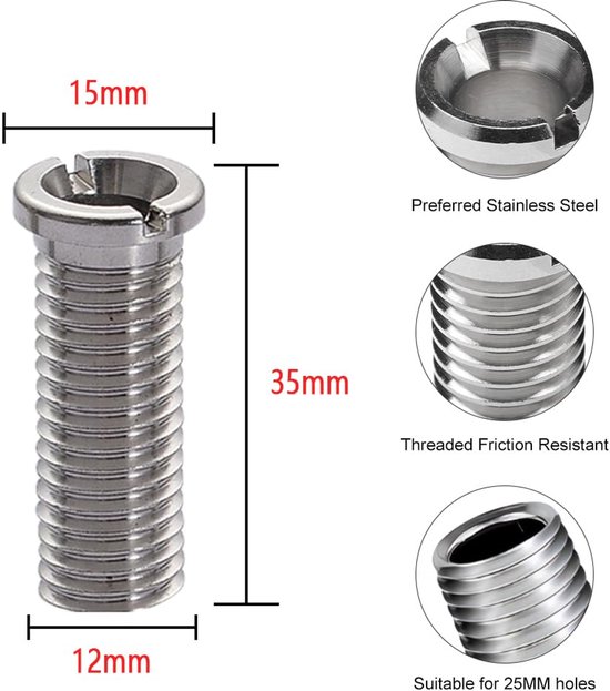4 stuks holle schroef gootsteen 45 mm roestvrij staal holle schroef voor zeefkorfventielen keukenspoelbak afvoerzeefschroef 12 mm holle schroef voor gootsteen zeefkorfventiel afvoerventiel