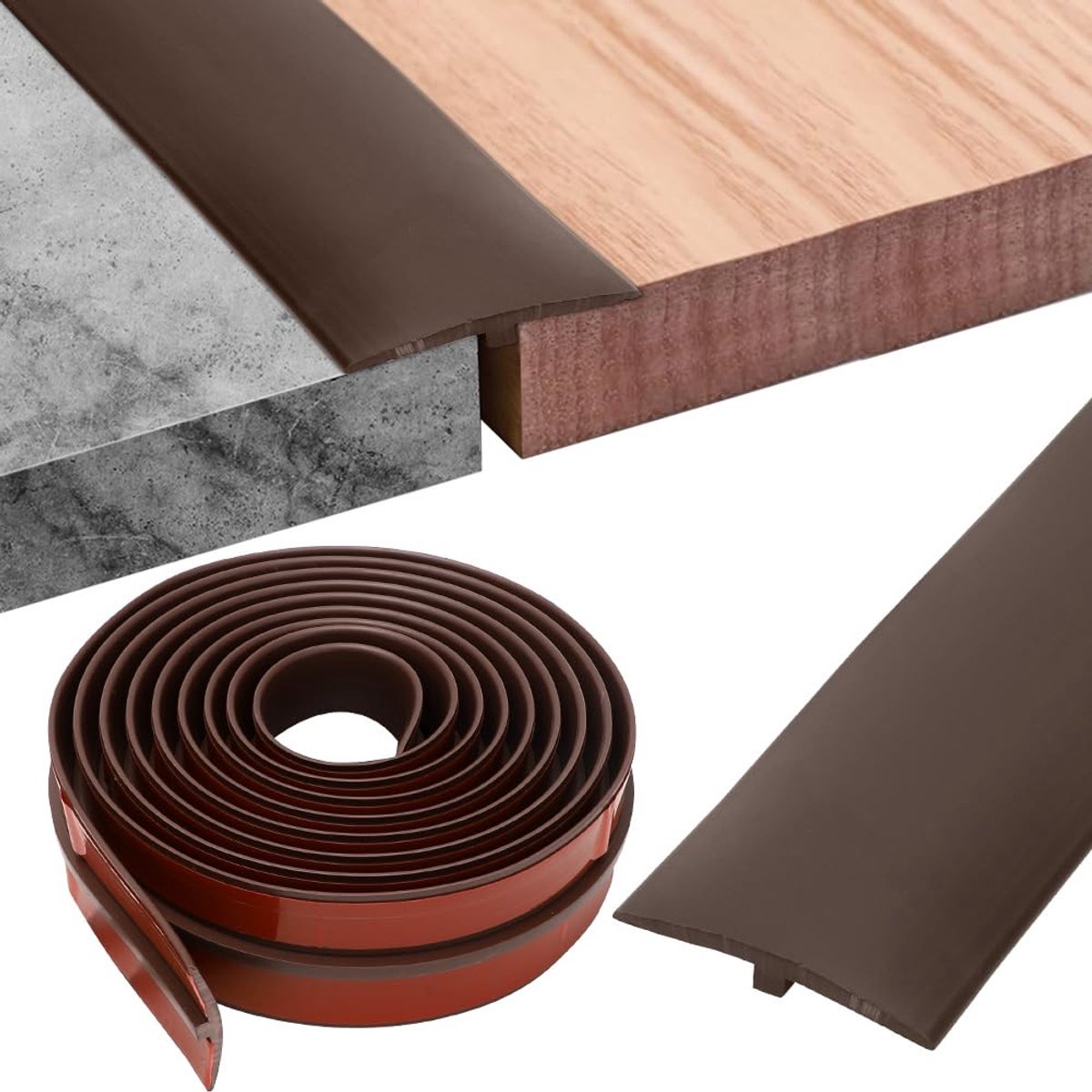 RANJIMA overgangsprofiel, T-profiel overgangsstrip zelfklevend 5 x 300cm, drempelstrip PVC