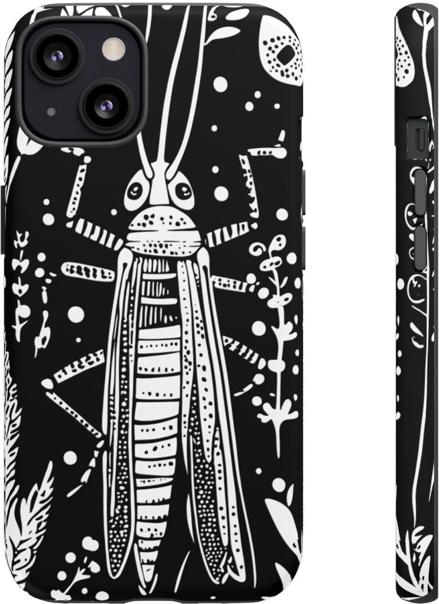 Zwart-Wit Sprinkhaan en Roggepatroon – Telefoonhoesje Geschikt voor iPhone 13