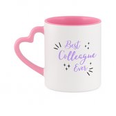 Hacebo® - best colleague ever koffiebeker met hart oor roze - Collega - een collega - thee mok - koffie beker - werk - afscheidscadeau - verjaardagscadeau - kado - koffiemok - 330 ML