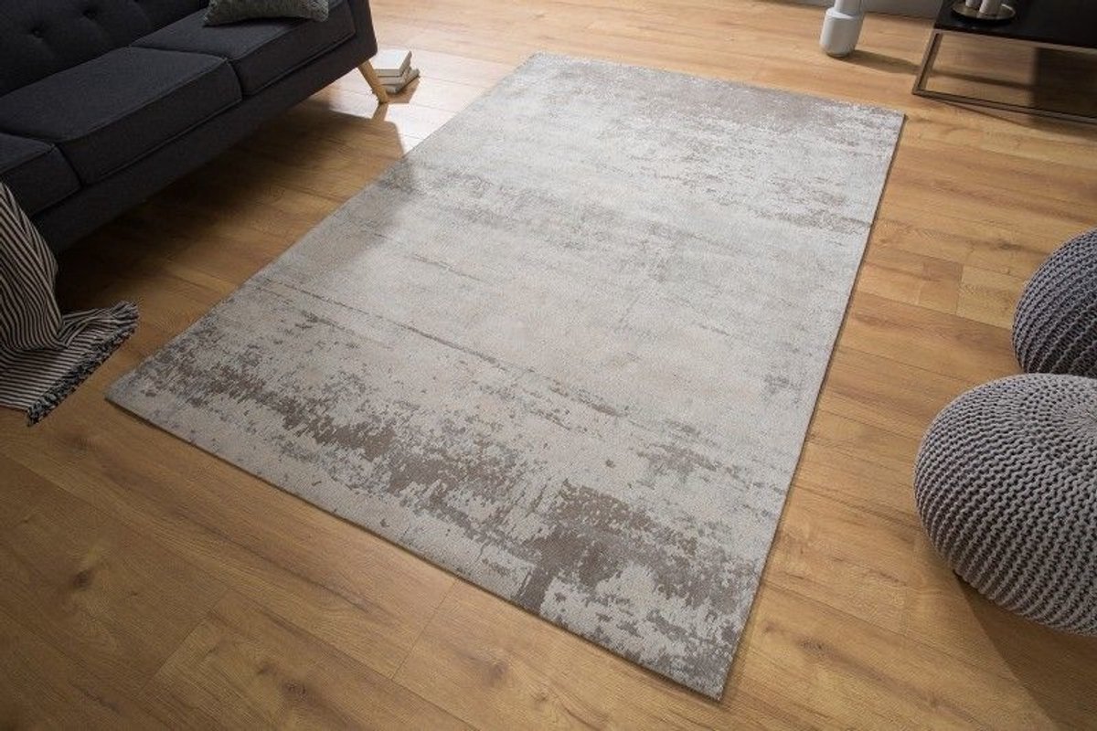 Vintage katoenen tapijt MODERN ART 240x160cm beige grijs gewassen used look - 38763