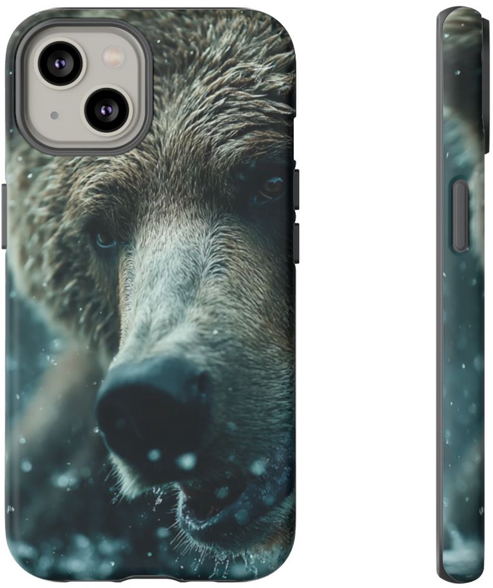 Close-up Bruine Beer in Waterspetters – Telefoonhoesje Geschikt voor iPhone 14
