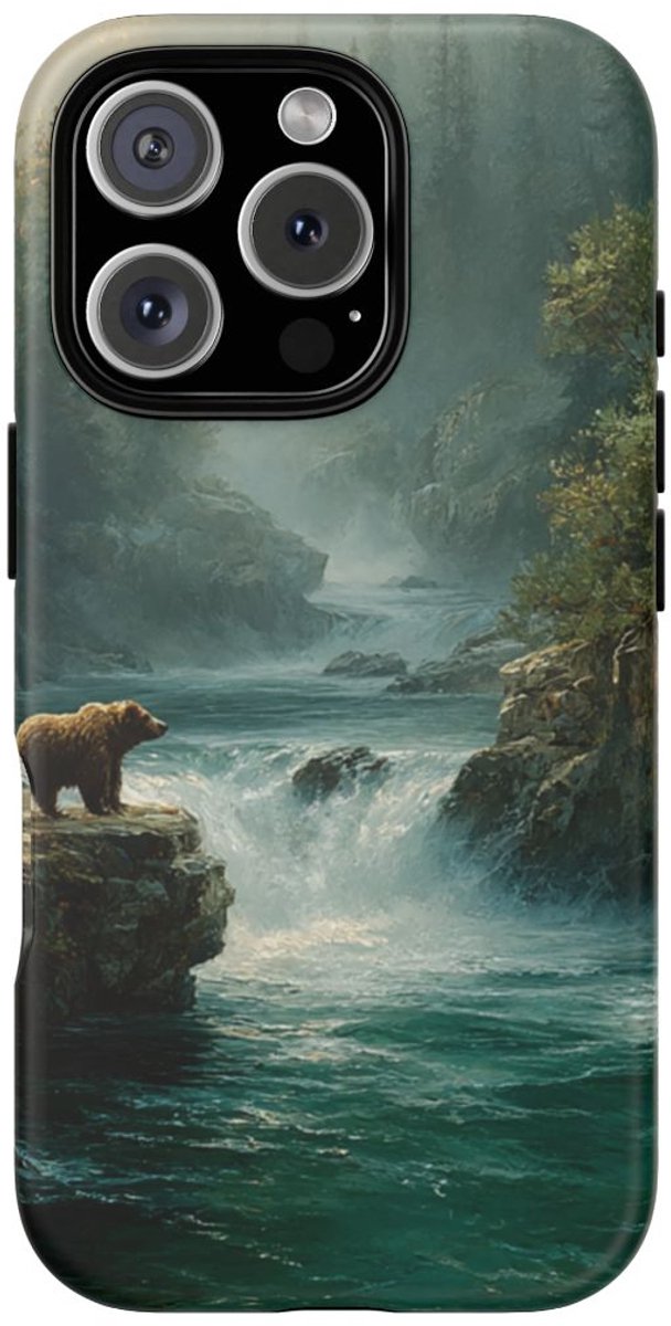 Bruine Beer bij Stromende Rivier – Telefoonhoesje Geschikt voor iPhone 16 Pro