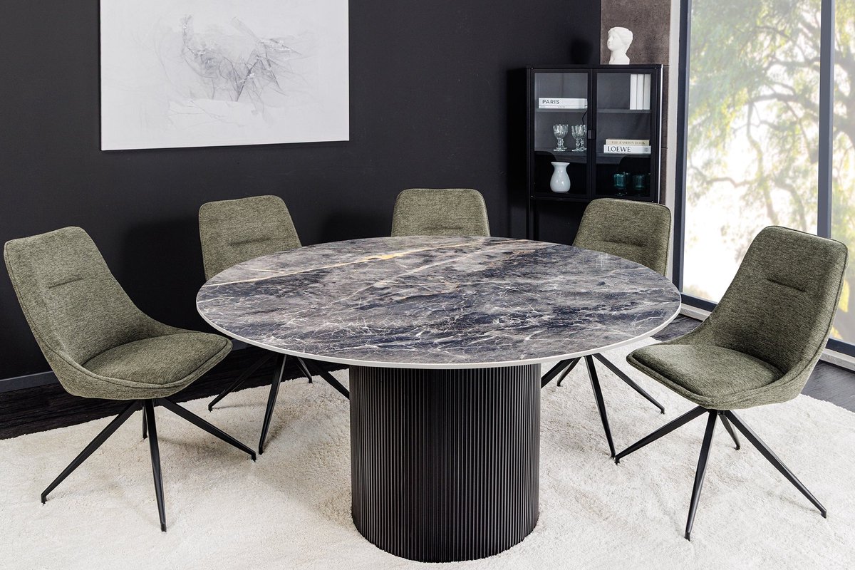 Ronde eettafel UNIQUE 120cm zwart keramiek met onderstel - 46382