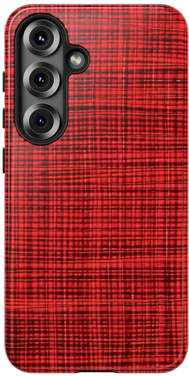 Rood Geruit Textielpatroon – Telefoonhoesje Geschikt voor Samsung Galaxy S25