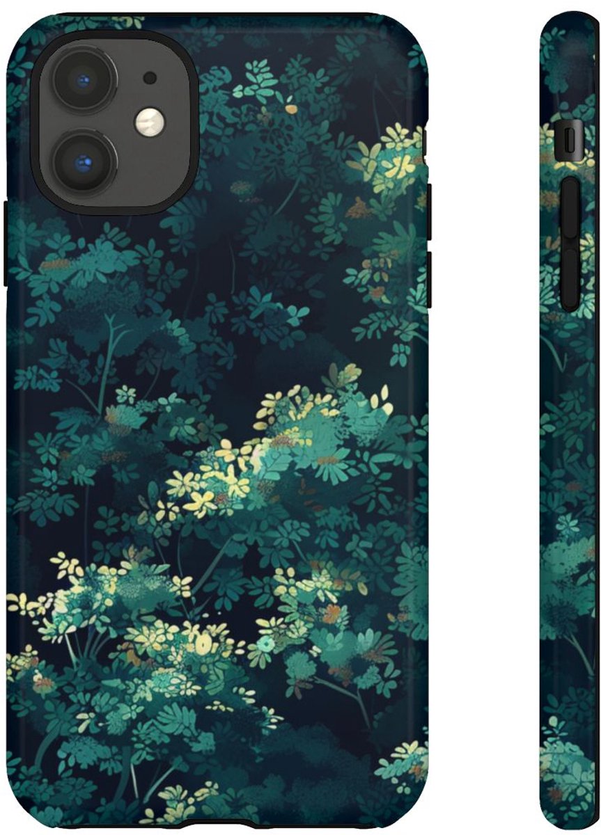 Donkergroen Bladerpatroon – Telefoonhoesje Geschikt voor iPhone 11