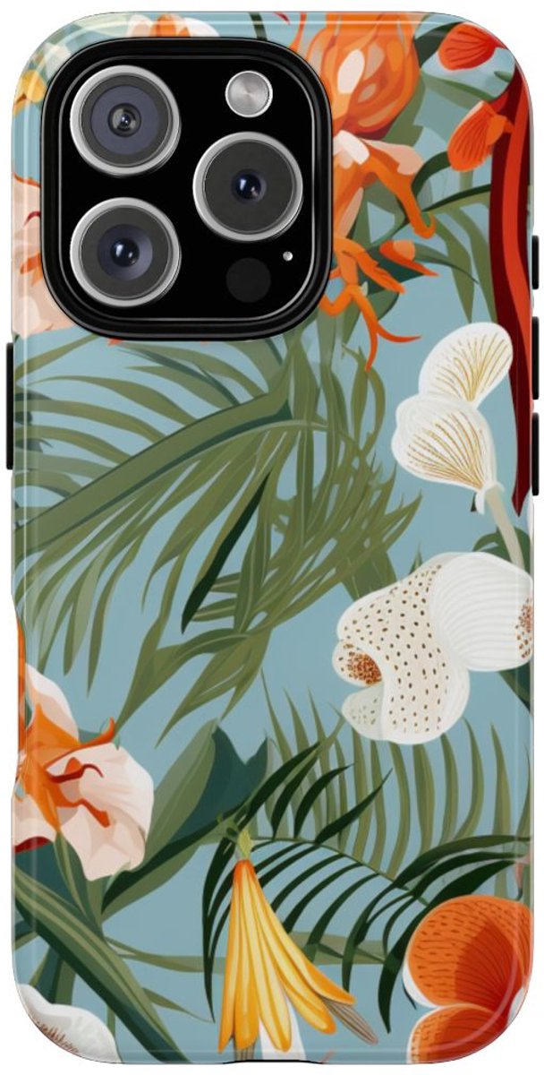 Tropische Orchideeën en Bladmotief – Telefoonhoesje Geschikt voor iPhone 16 Pro