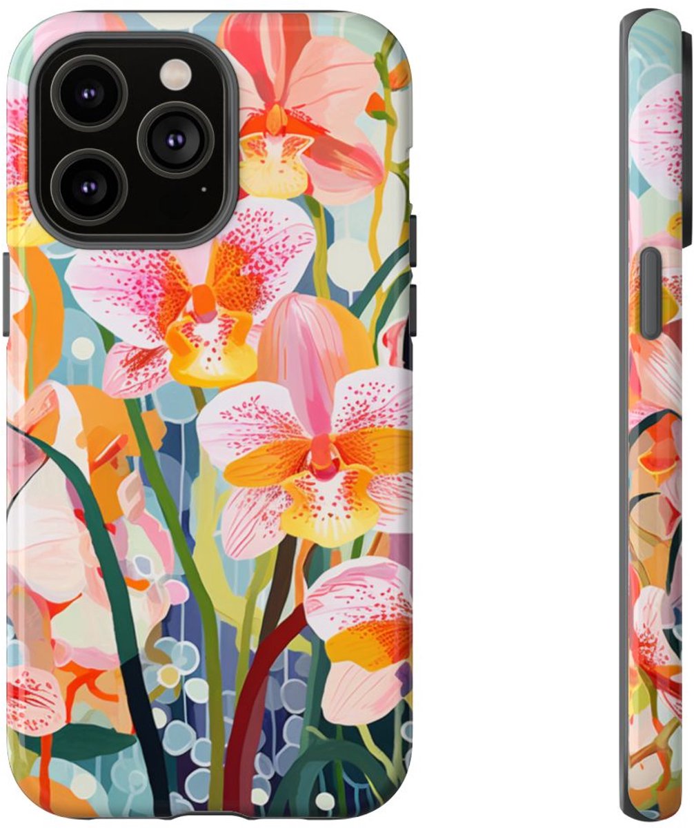 Kleurrijke Orchideeën Illustratie – Telefoonhoesje Geschikt voor iPhone 14 Pro Max