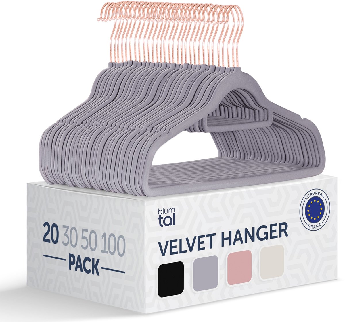 Blumtal - Kledinghangers - Velvet - Fluweel - Rose Gold - Grijs - 20 stuks