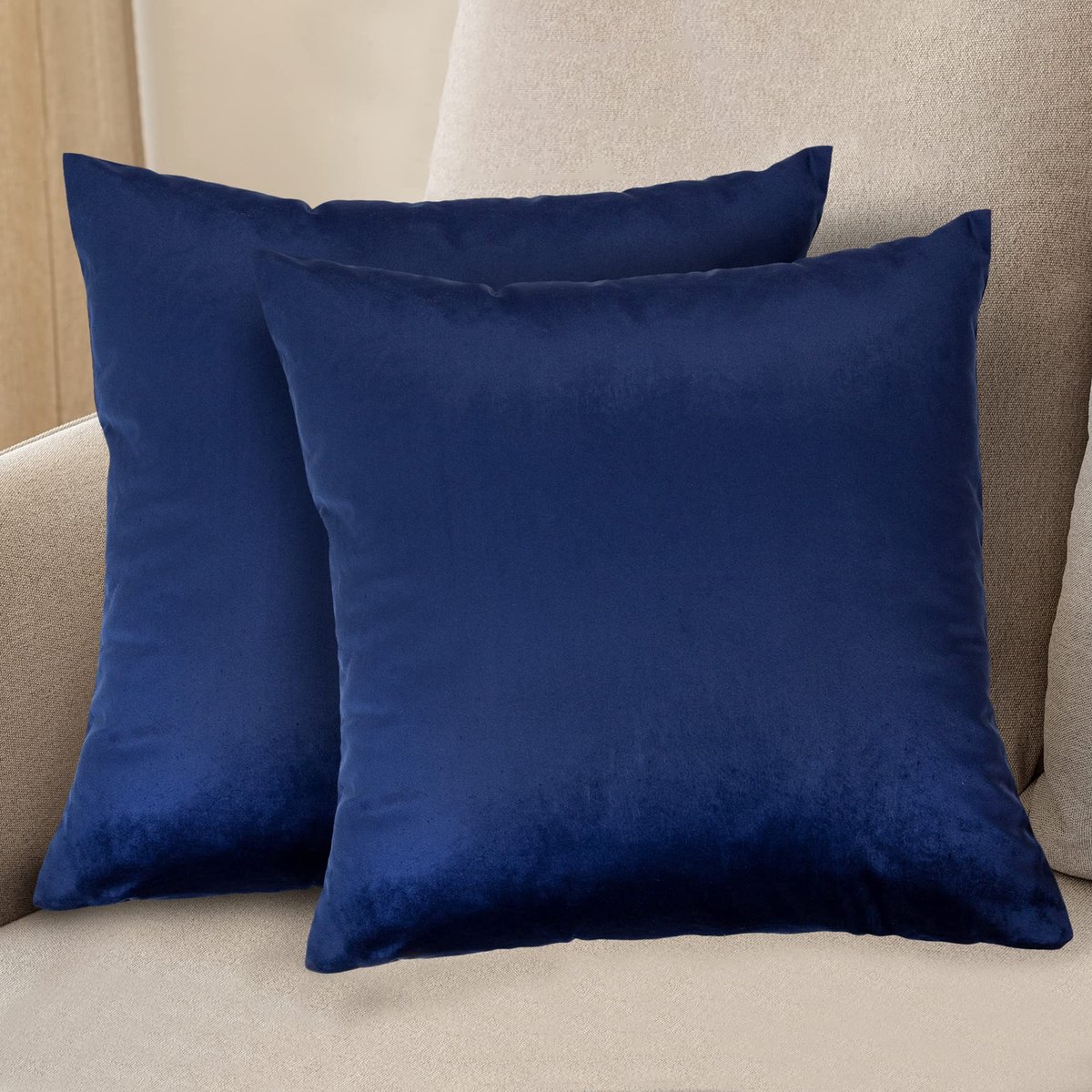 Ibenzoa Set van twee luxe fluwelen kussenslopen in marineblauw voor een elegante woonstijl