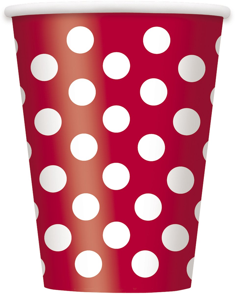 Unique Feestbekers Stippen 6 Stuks 350 Ml Rood/wit
