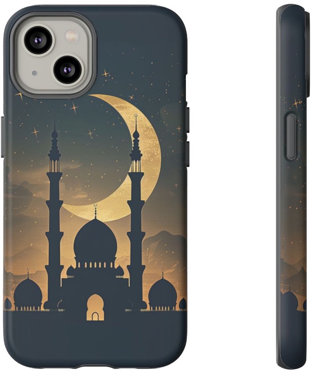 Sikkelmaan en Moskee Silhouet – Telefoonhoesje Geschikt voor iPhone 14