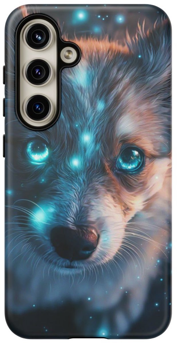 Schattige Puppy met Lichtgevende Ogen – Telefoonhoesje Geschikt voor Galaxy S24