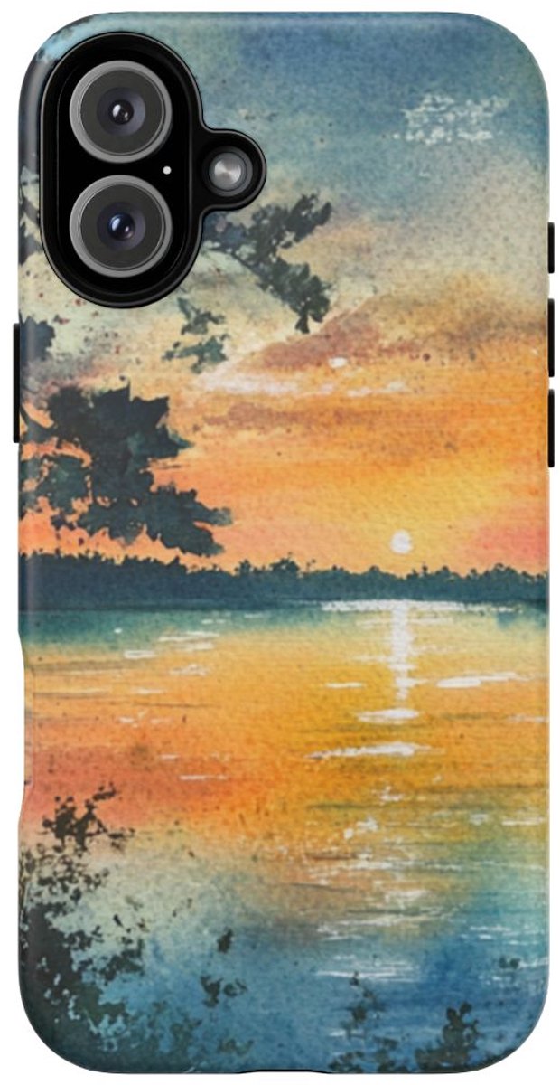 Zeilboot bij Schemermeer in Aquarel – Telefoonhoesje Geschikt voor iPhone 16 Plus