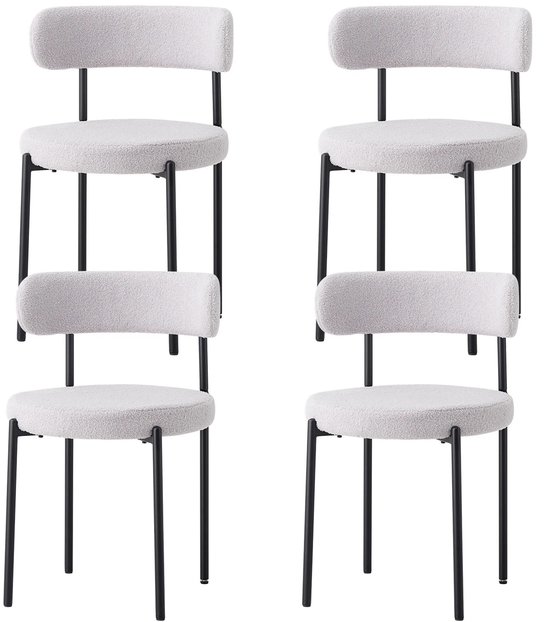Maison Nordique - Chaises - Lot de 4 Chaises de salle à manger - Chaises de salle à manger - Scandinave - Pieds noirs - Tissu Teddy - Grijs