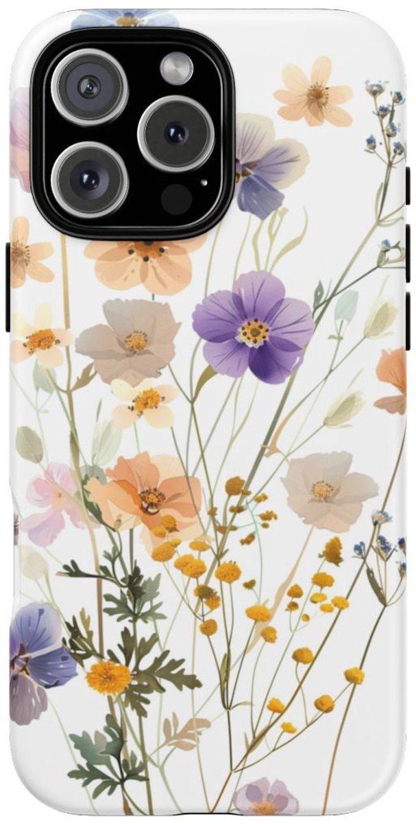 Zachte Pastel Wilde Bloemen – Telefoonhoesje Geschikt voor 16 Pro Max