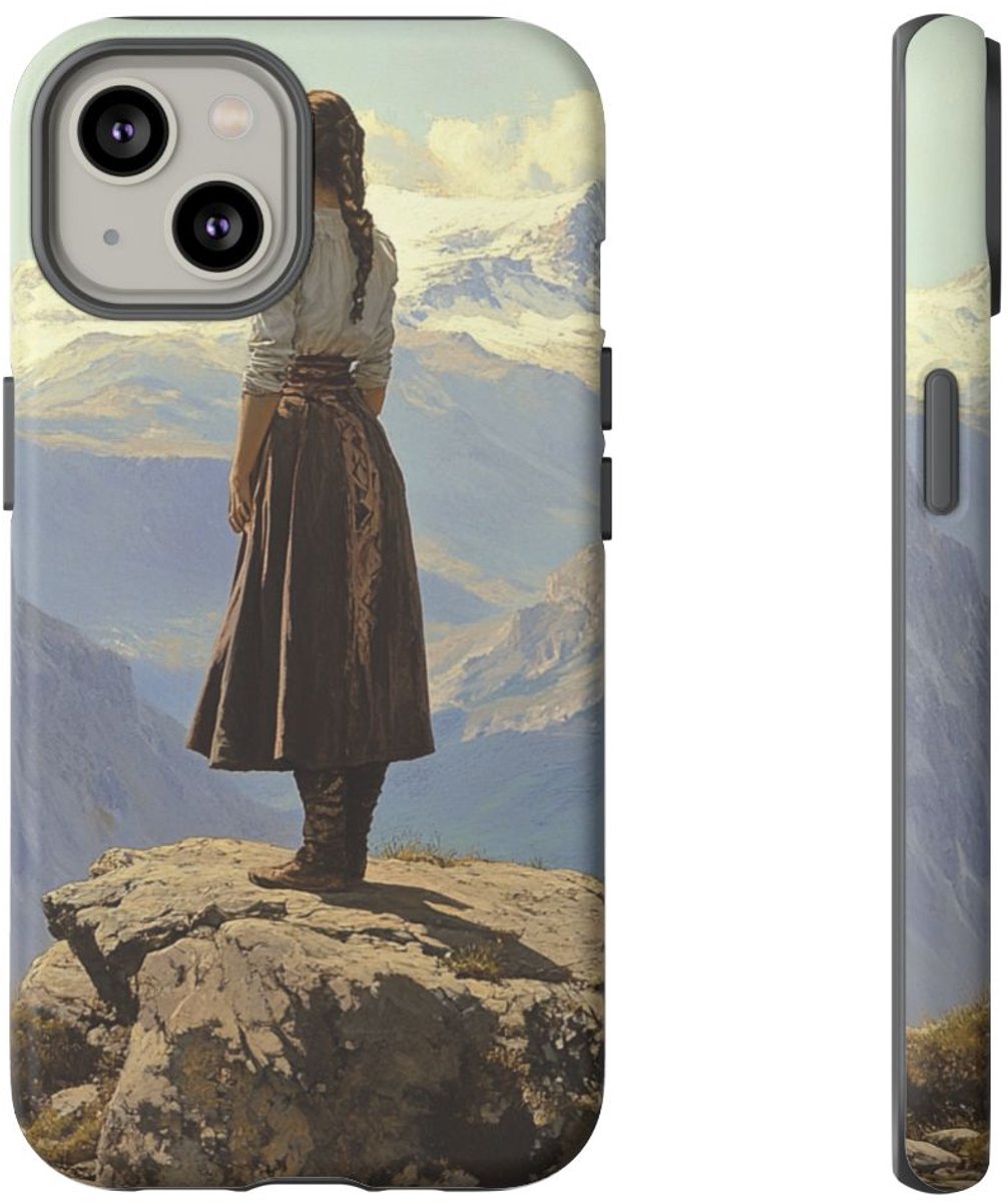 Berglandschap met Vrouw – Telefoonhoesje Geschikt voor iPhone 14