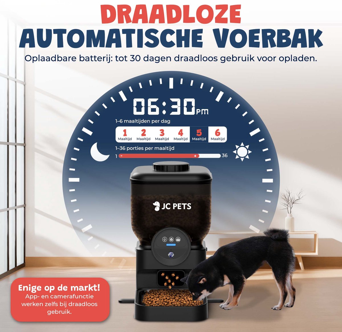 JC Pets Draadloze Automatisch Voederbak met RVS Draadloze Drinkfontein incl. 3 Filters - Voerbak dispenser 6,5L met Camera - Drinkbak 2,6L - Slimme Voer- en Drinkoplossing voor Katten en Honden - Kattenfontein - Waterfontein Kat en Hond - Met app thumbnail 6