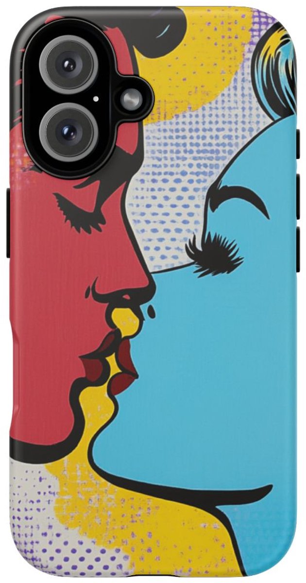 Kussend Paar in Popartstijl – Telefoonhoesje Geschikt voor iPhone 16